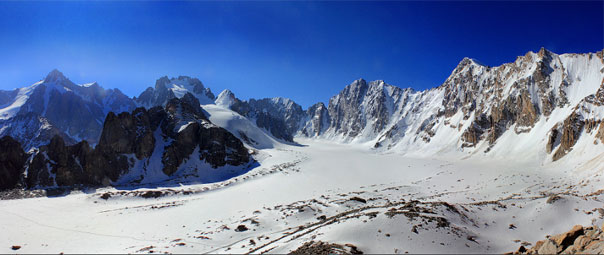 ski mountaineering at Ak sai glacier, kyrgyzstan